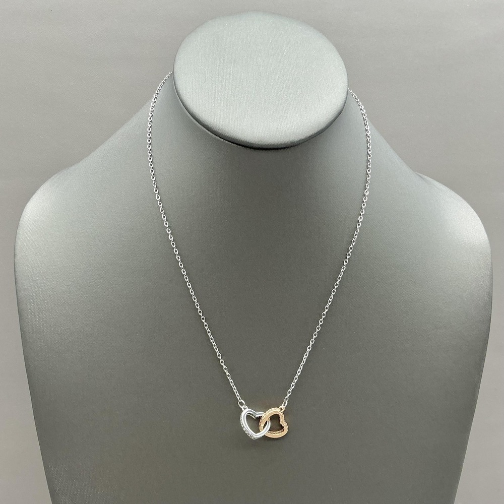 Necklace‎ Silver Tone Interlocking Heart Pendant Chain Womens Love Cute Jewelry